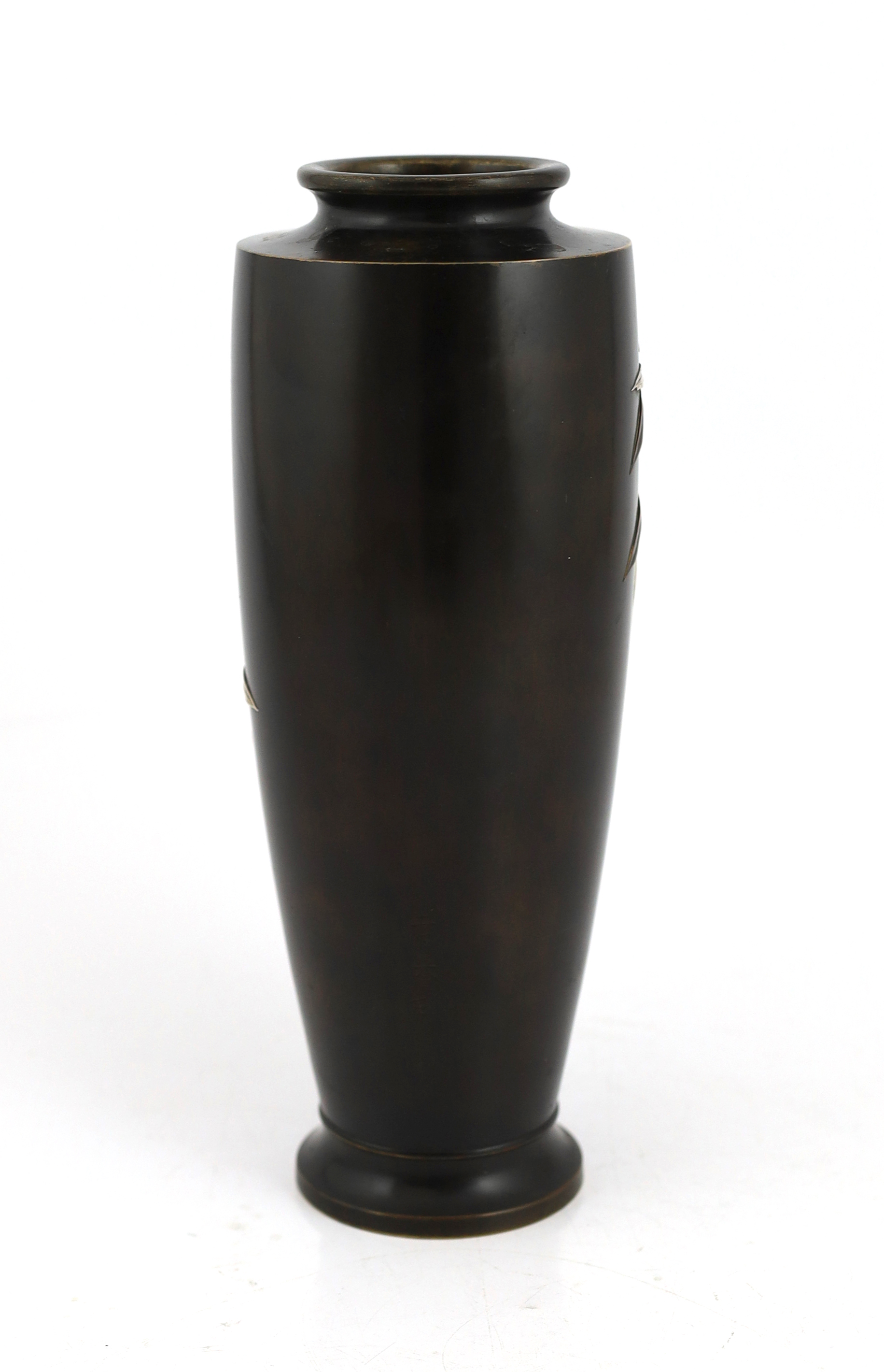 A Japanese bronze, silver and gold overlaid vase, Kyoto Kuroda zo workshop, Meiji period